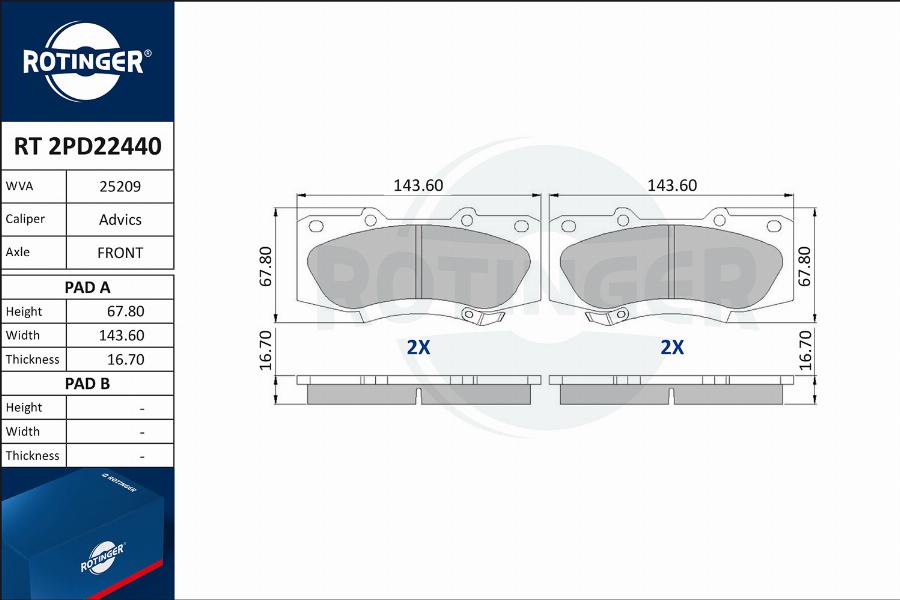 Rotinger RT 2PD22440 - Гальмівні колодки, дискові гальма autocars.com.ua