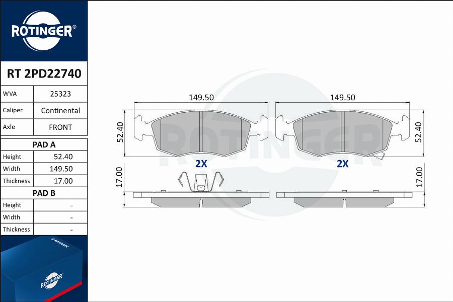 Rotinger RT 2PD22740 - Гальмівні колодки, дискові гальма autocars.com.ua