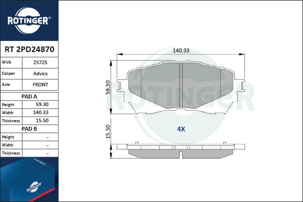 Rotinger RT 2PD24870 - Тормозные колодки, дисковые, комплект avtokuzovplus.com.ua