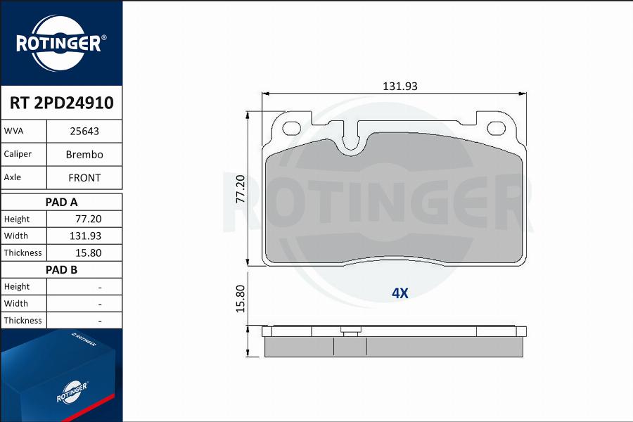 Rotinger RT 2PD24910 - Тормозные колодки, дисковые, комплект avtokuzovplus.com.ua