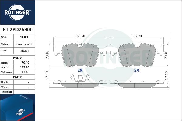 Rotinger RT 2PD26900 - Тормозные колодки, дисковые, комплект avtokuzovplus.com.ua