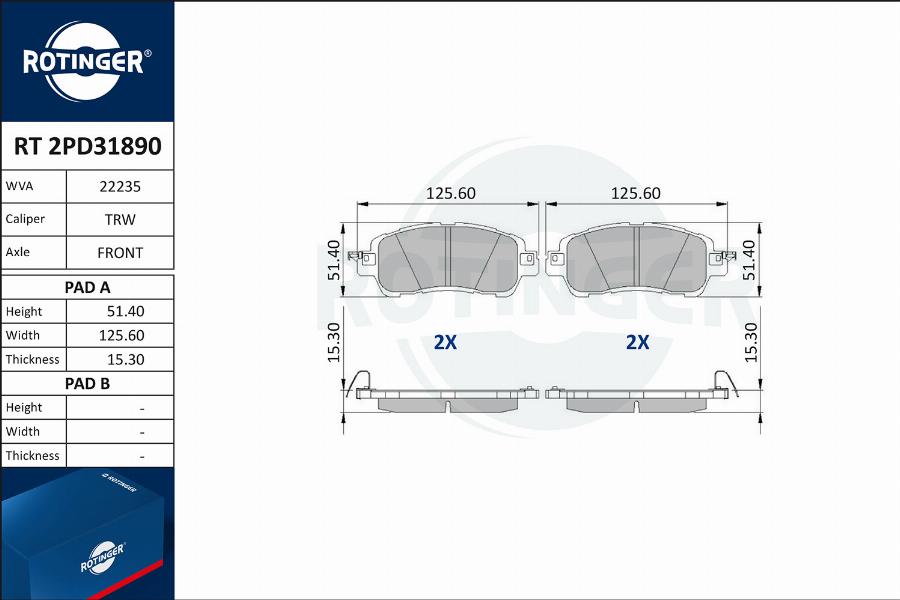 Rotinger RT 2PD31890 - Тормозные колодки, дисковые, комплект avtokuzovplus.com.ua