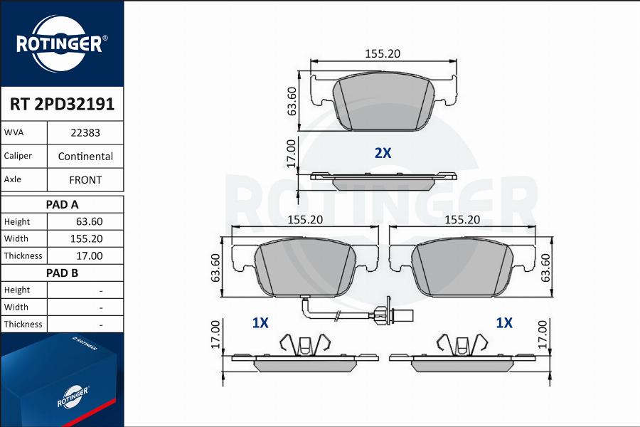 Rotinger RT 2PD32191 - Тормозные колодки, дисковые, комплект avtokuzovplus.com.ua