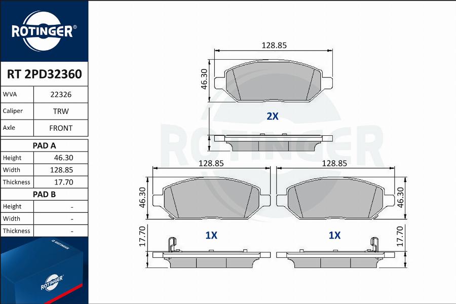 Rotinger RT 2PD32360 - Гальмівні колодки, дискові гальма autocars.com.ua