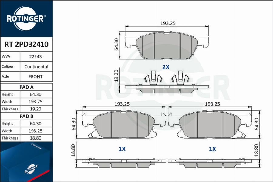 Rotinger RT 2PD32410 - Гальмівні колодки, дискові гальма autocars.com.ua