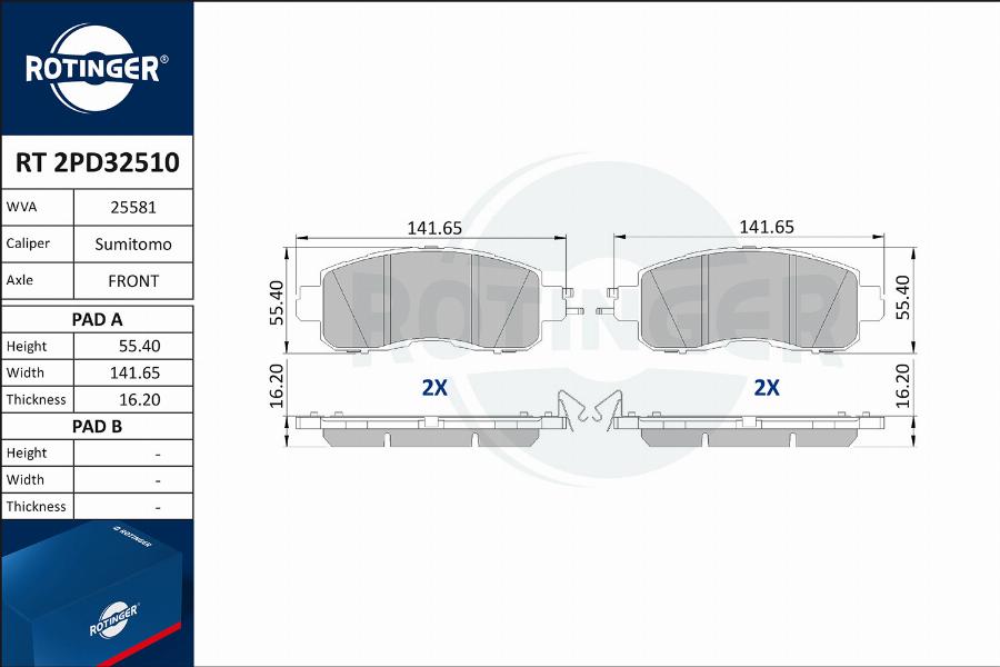 Rotinger RT 2PD32510 - Гальмівні колодки, дискові гальма autocars.com.ua