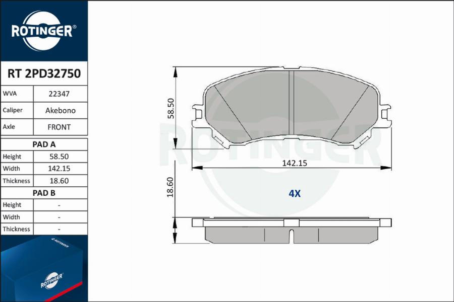 Rotinger RT 2PD32750 - Гальмівні колодки, дискові гальма autocars.com.ua