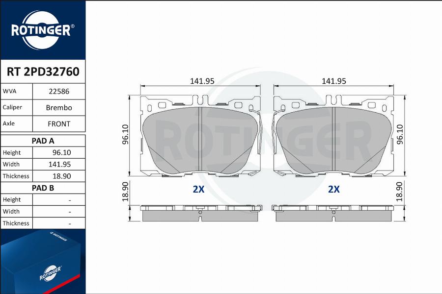 Rotinger RT 2PD32760 - Гальмівні колодки, дискові гальма autocars.com.ua