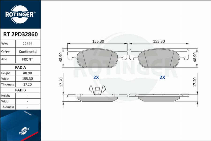 Rotinger RT 2PD32860 - Гальмівні колодки, дискові гальма autocars.com.ua