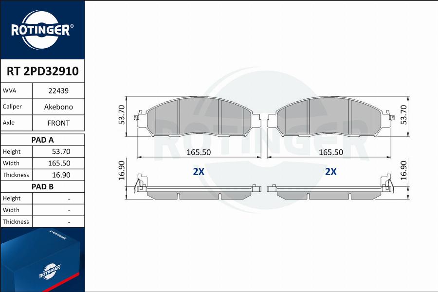 Rotinger RT 2PD32910 - Тормозные колодки, дисковые, комплект avtokuzovplus.com.ua