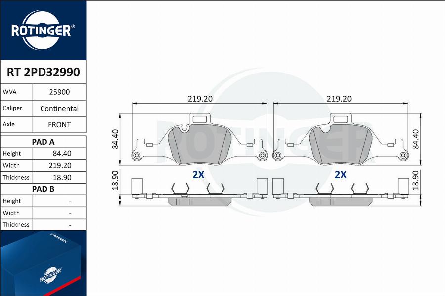 Rotinger RT 2PD32990 - Гальмівні колодки, дискові гальма autocars.com.ua