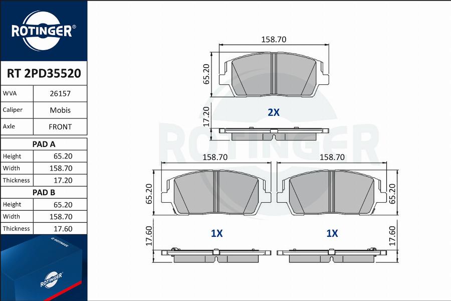 Rotinger RT 2PD35520 - Гальмівні колодки, дискові гальма autocars.com.ua