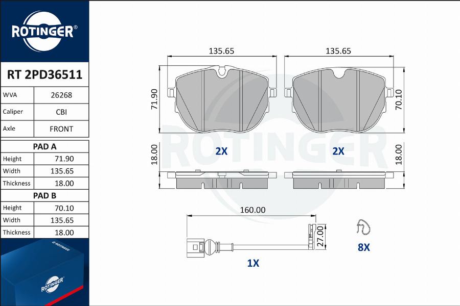 Rotinger RT 2PD36511 - Гальмівні колодки, дискові гальма autocars.com.ua