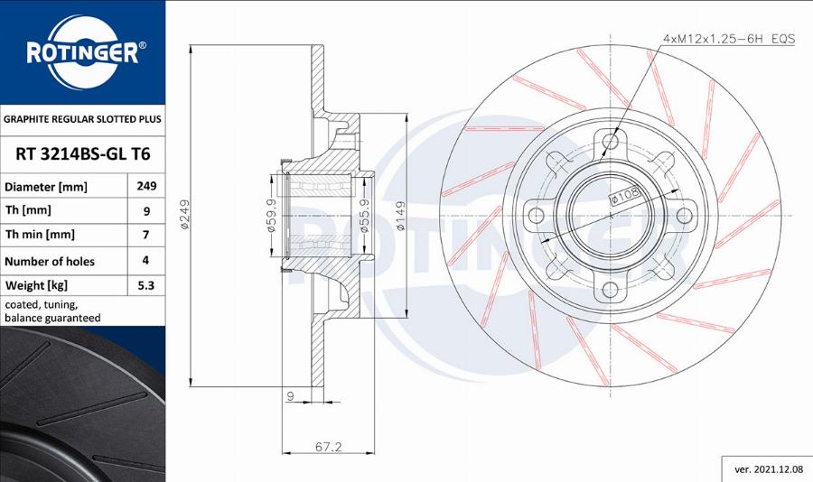 Rotinger RT 3214BS-GL T6 - Гальмівний диск autocars.com.ua