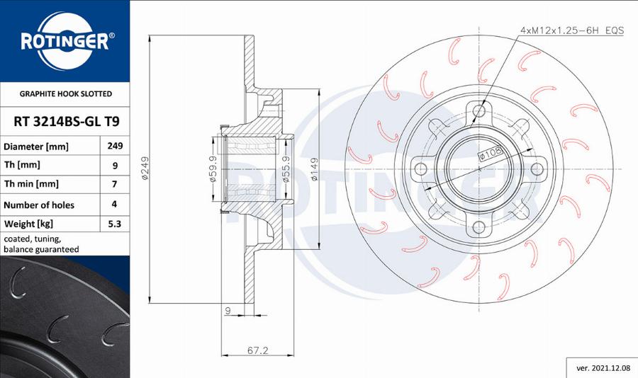 Rotinger RT 3214BS-GL T9 - Тормозной диск avtokuzovplus.com.ua