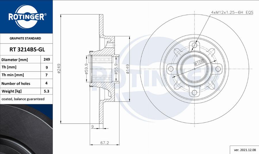 Rotinger RT 3214BS-GL - Гальмівний диск autocars.com.ua