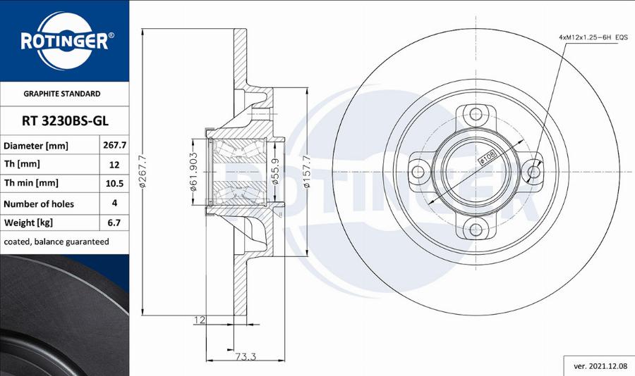 Rotinger RT 3230BS-GL - Тормозной диск avtokuzovplus.com.ua