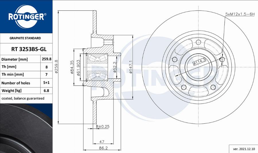 Rotinger RT 3253BS-GL - Тормозной диск avtokuzovplus.com.ua