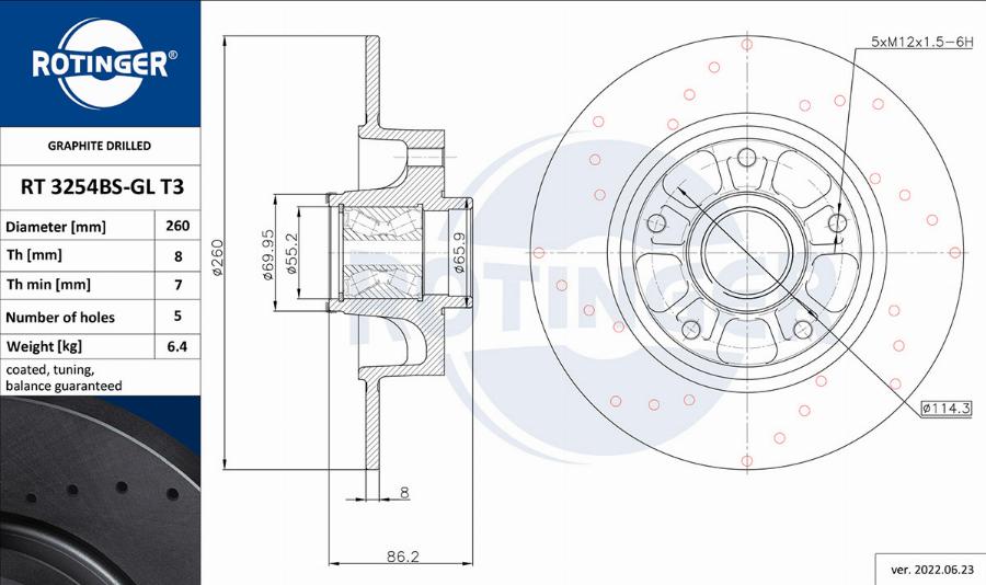 Rotinger RT 3254BS-GL T3 - Гальмівний диск autocars.com.ua