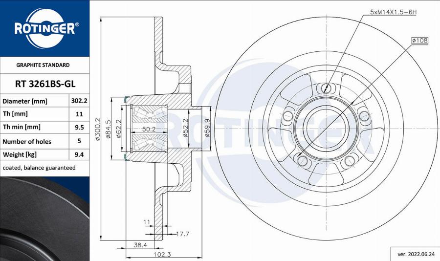 Rotinger RT 3261BS-GL - Тормозной диск avtokuzovplus.com.ua