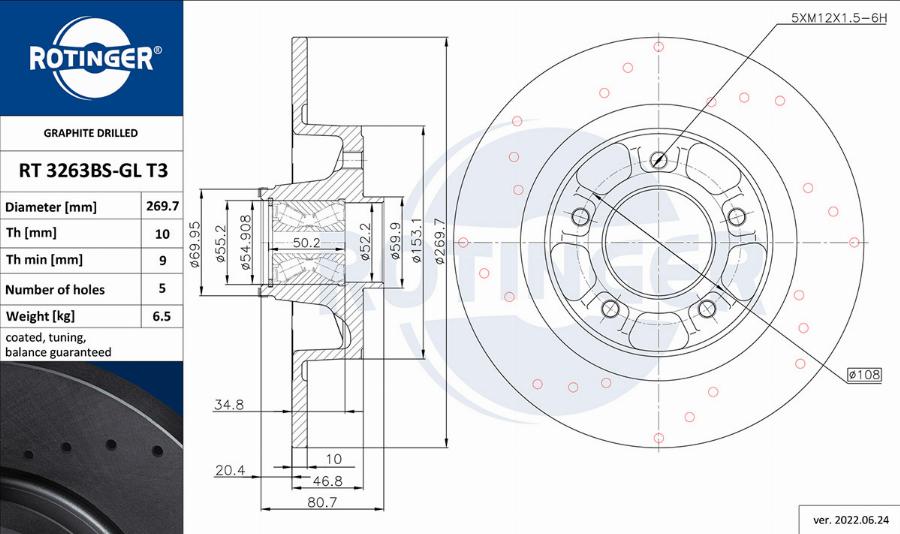 Rotinger RT 3263BS-GL T3 - Гальмівний диск autocars.com.ua