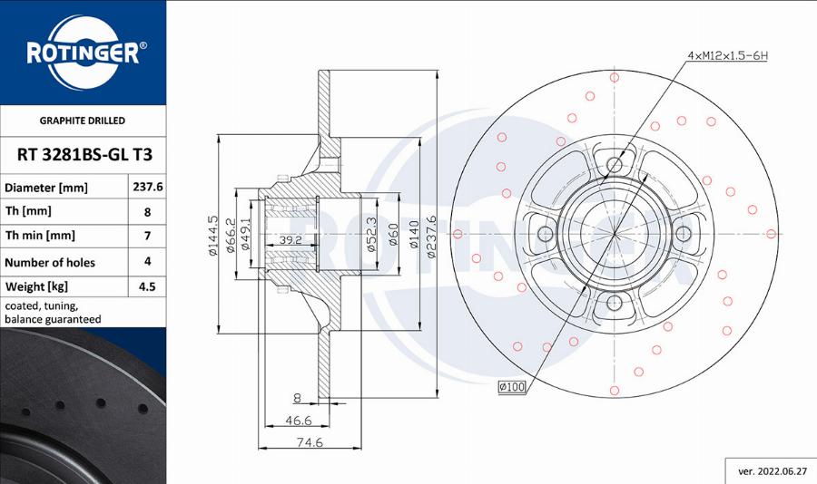 Rotinger RT 3281BS-GL T3 - Тормозной диск avtokuzovplus.com.ua