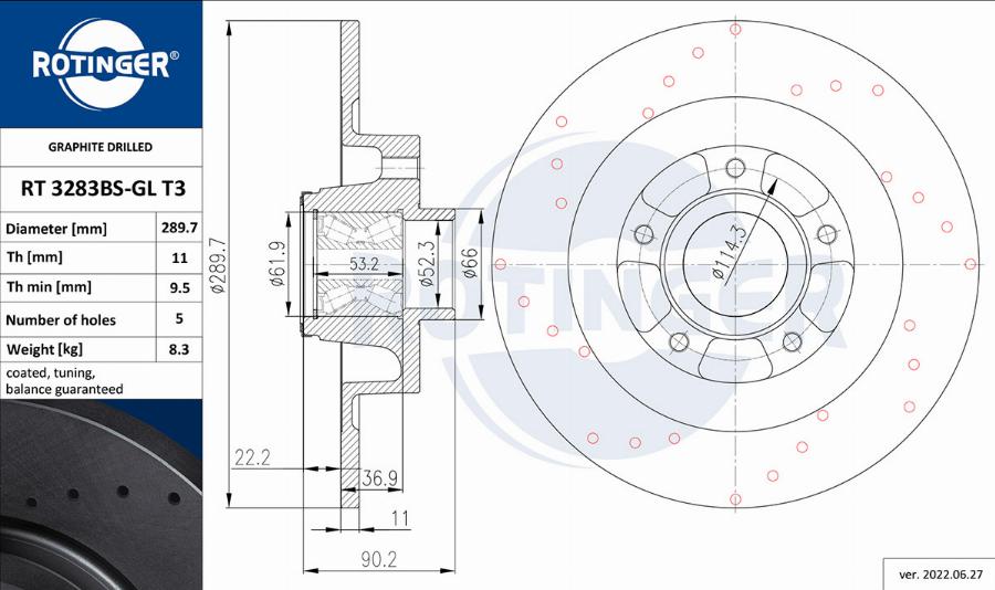 Rotinger RT 3283BS-GL T3 - Тормозной диск avtokuzovplus.com.ua