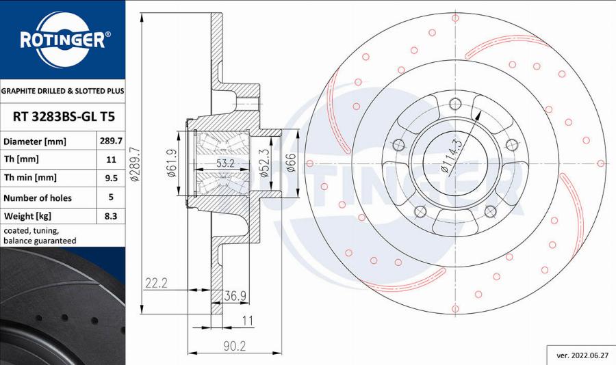 Rotinger RT 3283BS-GL T5 - Тормозной диск avtokuzovplus.com.ua