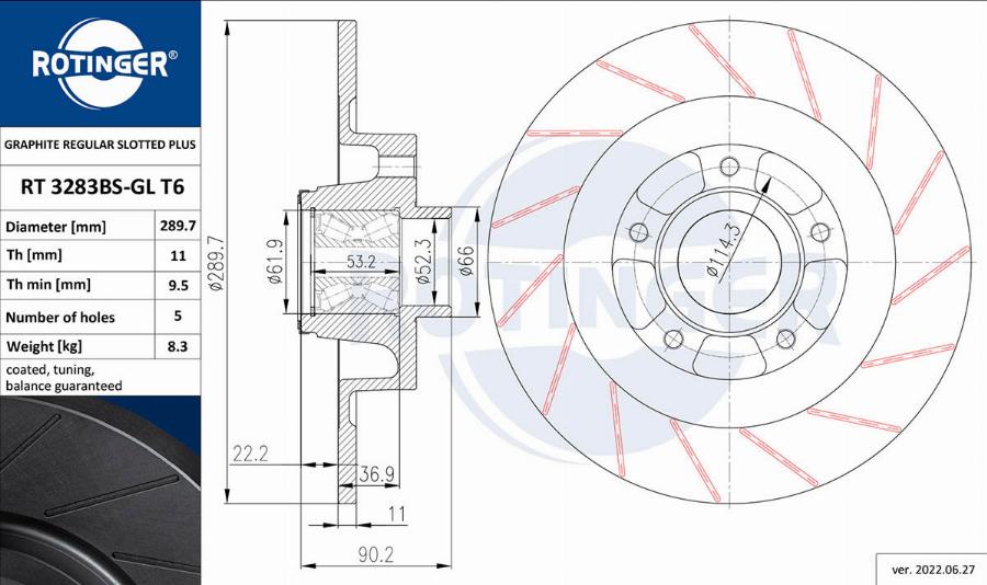 Rotinger RT 3283BS-GL T6 - Тормозной диск avtokuzovplus.com.ua