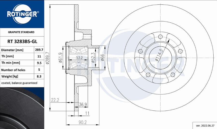 Rotinger RT 3283BS-GL - Тормозной диск avtokuzovplus.com.ua