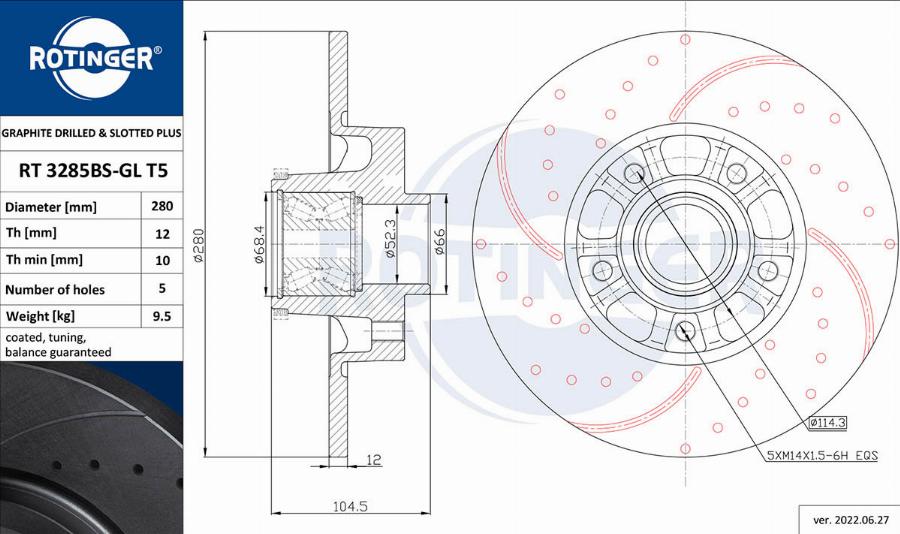 Rotinger RT 3285BS-GL T5 - Тормозной диск avtokuzovplus.com.ua