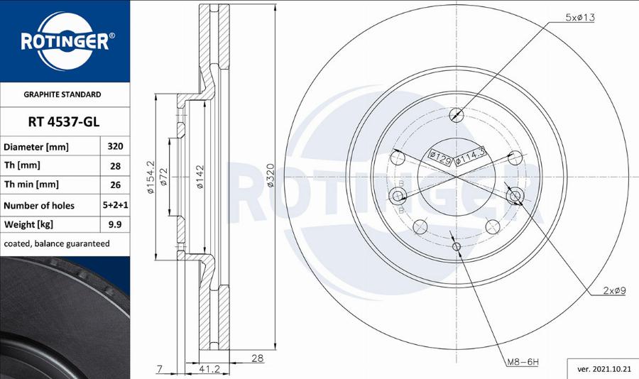 Rotinger RT 4537-GL - Гальмівний диск autocars.com.ua