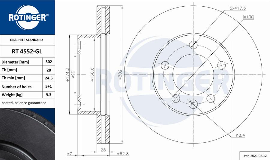 Rotinger RT 4552-GL - Тормозной диск avtokuzovplus.com.ua