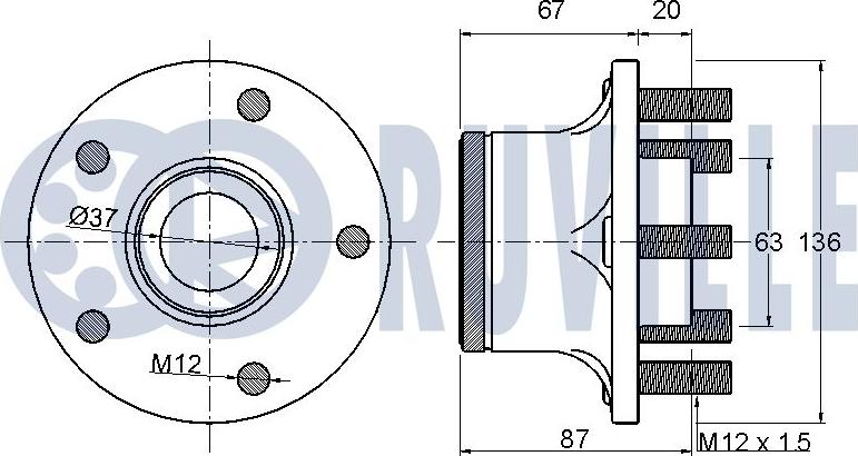 Ruville 221264 - Комплект підшипника маточини колеса autocars.com.ua