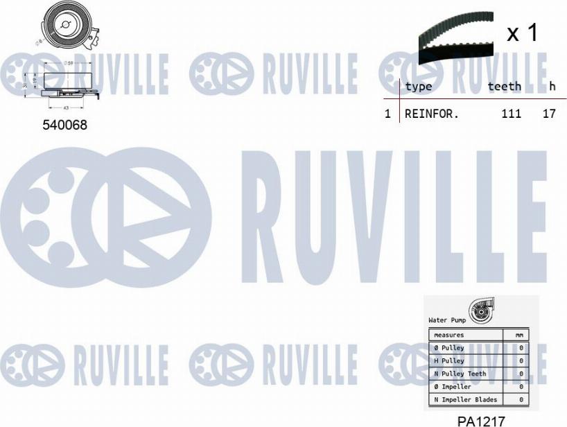 Ruville 5500052 - Водяний насос + комплект зубчатого ременя autocars.com.ua