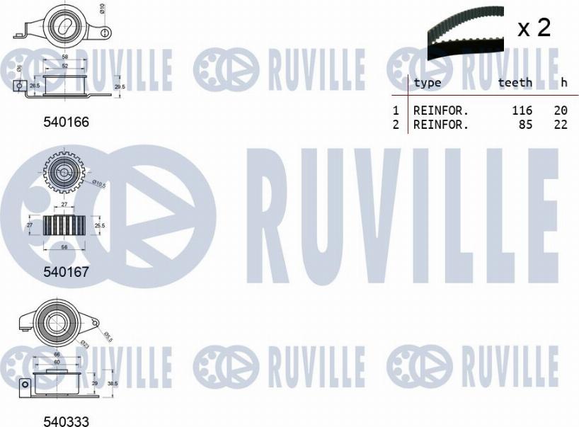 Ruville 550012 - Комплект ременя ГРМ autocars.com.ua