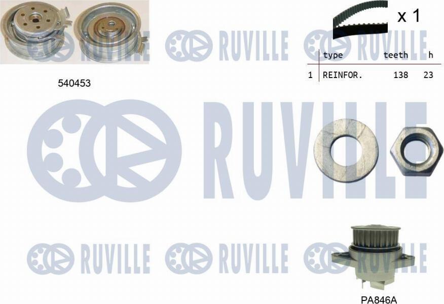 Ruville 5500132 - Водяний насос + комплект зубчатого ременя autocars.com.ua