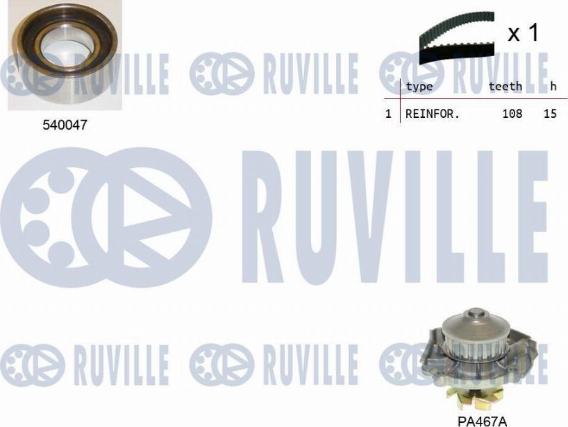 Ruville 5500241 - Водяний насос + комплект зубчатого ременя autocars.com.ua