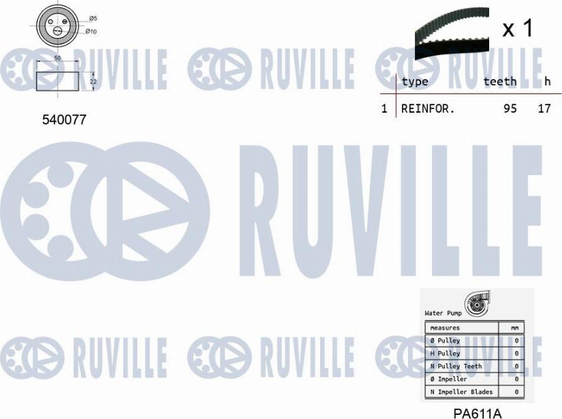 Ruville 5500322 - Водяний насос + комплект зубчатого ременя autocars.com.ua