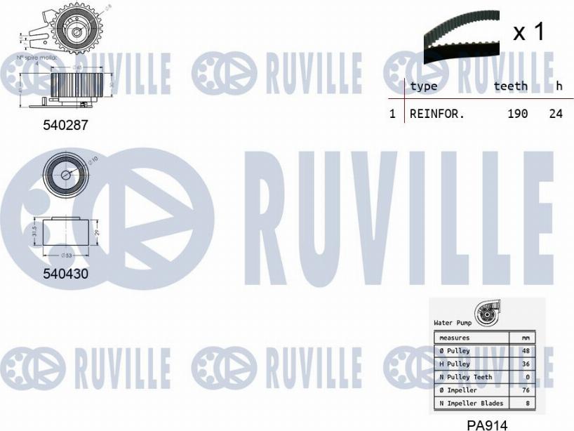 Ruville 5500451 - Водяний насос + комплект зубчатого ременя autocars.com.ua