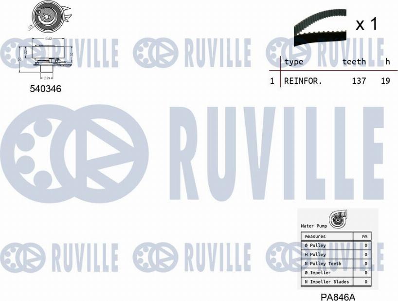 Ruville 5500461 - Водяний насос + комплект зубчатого ременя autocars.com.ua