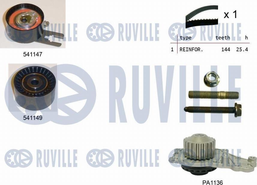 Ruville 5500521 - Водяной насос + комплект зубчатого ремня autodnr.net