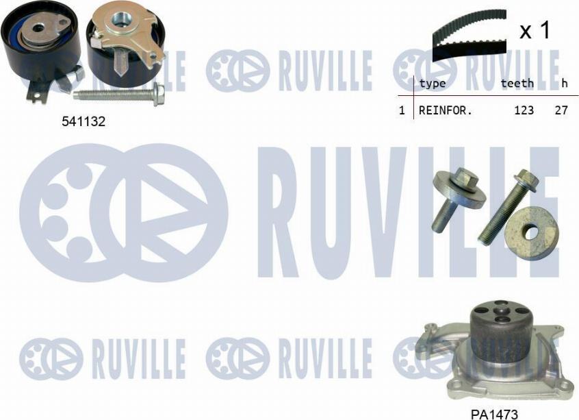 Ruville 5500553 - Водяний насос + комплект зубчатого ременя autocars.com.ua