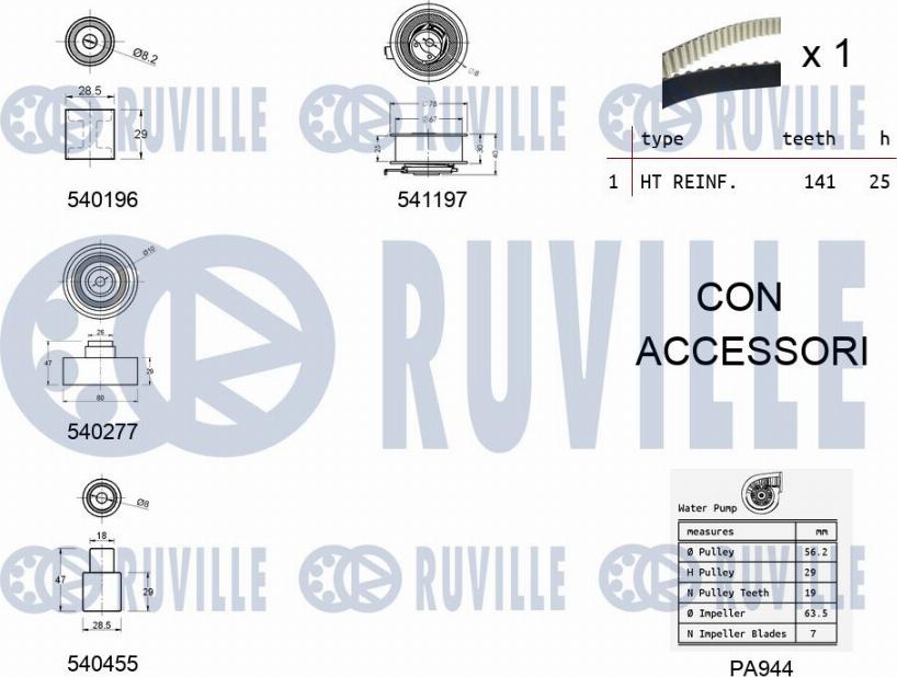 Ruville 5500591 - Водяний насос + комплект зубчатого ременя autocars.com.ua