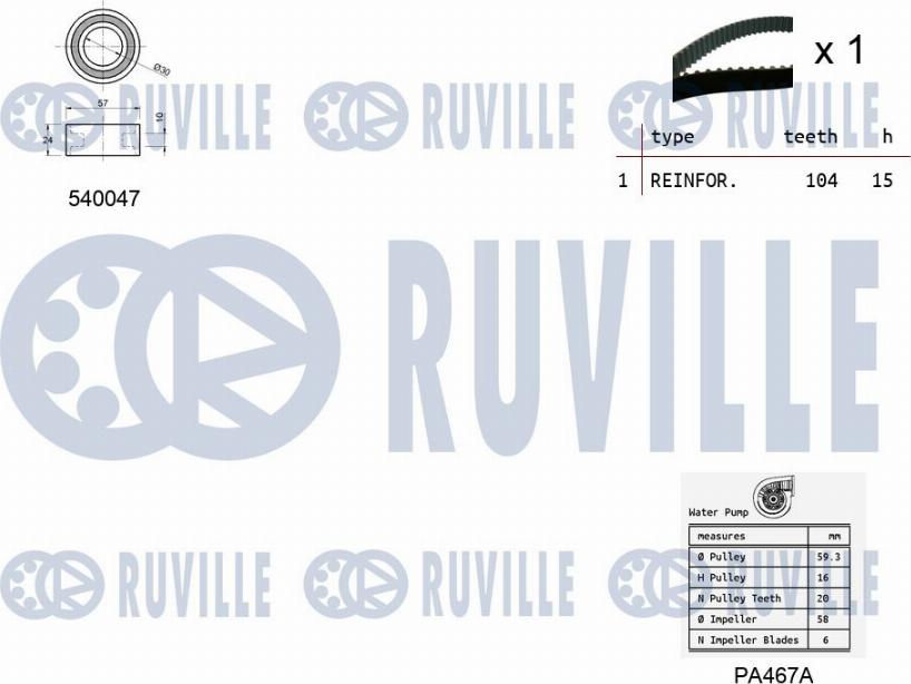 Ruville 5500651 - Водяной насос + комплект зубчатого ремня avtokuzovplus.com.ua