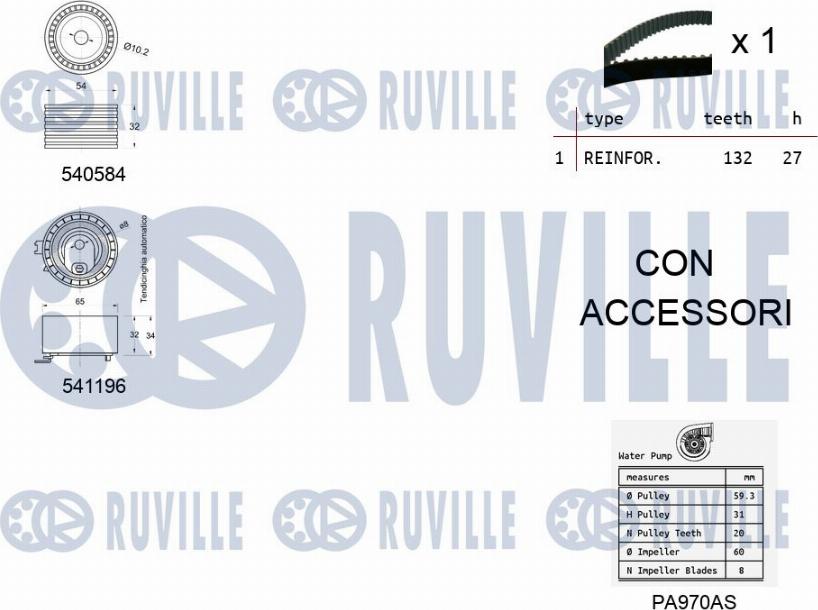 Ruville 5501091 - Водяной насос + комплект зубчатого ремня avtokuzovplus.com.ua