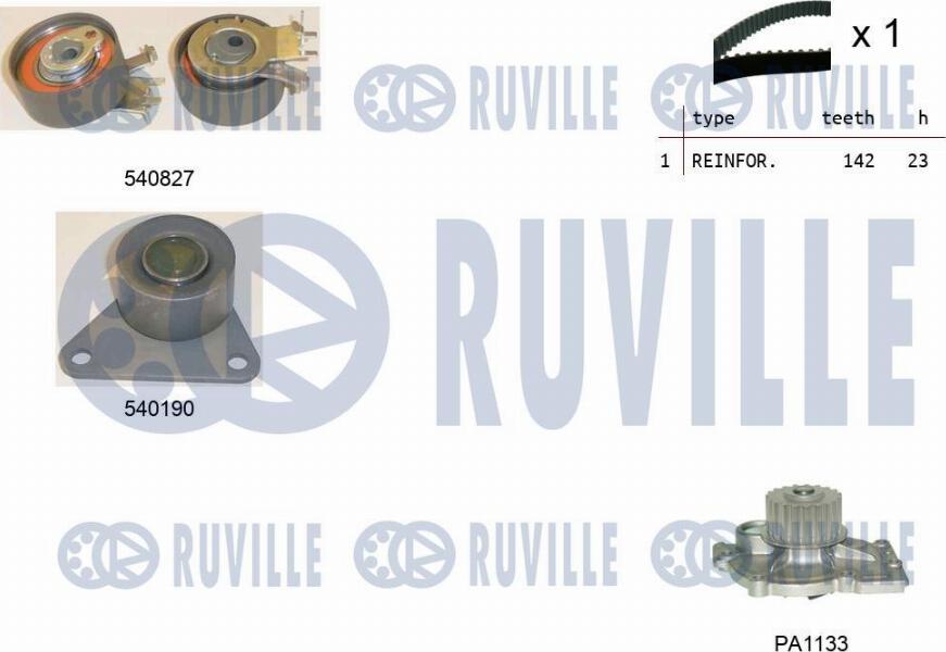Ruville 5501101 - Водяний насос + комплект зубчатого ременя autocars.com.ua