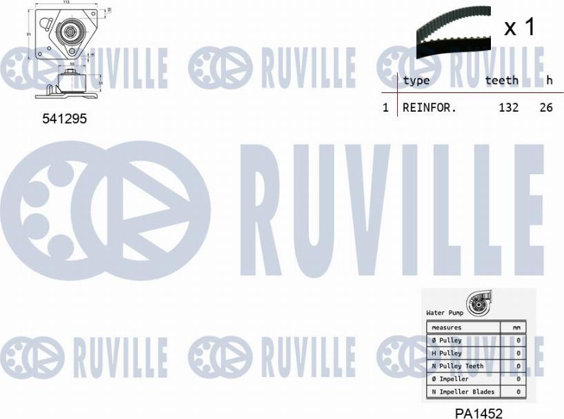 Ruville 5501132 - Водяной насос + комплект зубчатого ремня avtokuzovplus.com.ua