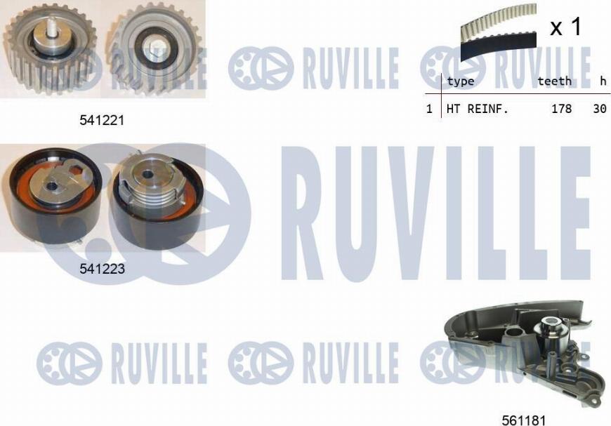 Ruville 5501221 - Водяний насос + комплект зубчатого ременя autocars.com.ua