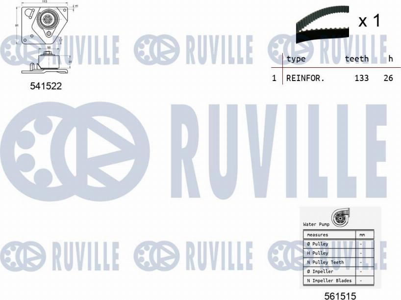 Ruville 5501282 - Водяний насос + комплект зубчатого ременя autocars.com.ua